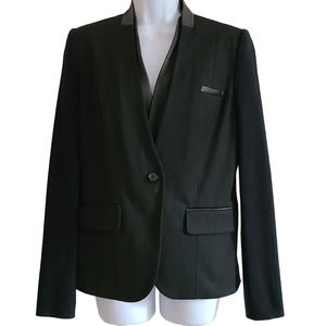 CUT25 by YIGAL‎ AZROUEL Black Leather Trimmed Button Front Blazer Women's 6